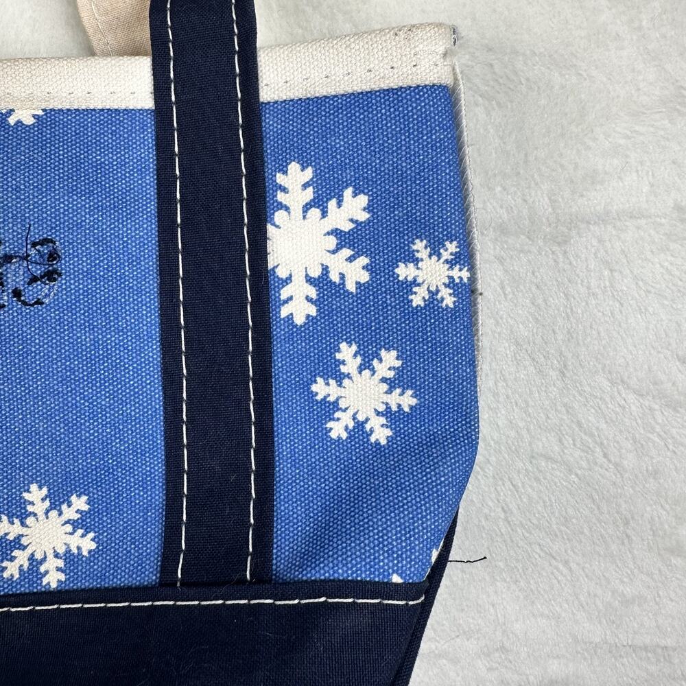 LL Bean Boat & Tote Blue with White Snowflake Canvas Double Handle Mini Tote Bag - Picture 4 of 13